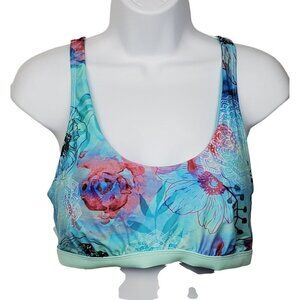 Adidas Size M Floral Brigade v-back Sports Bra Aqua